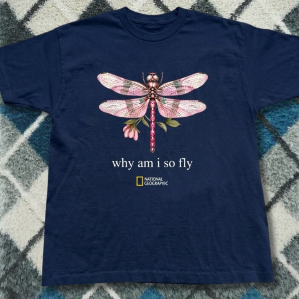National Geographic Dragonfly Nature Graphic Tee Navy Insect Aesthetic Shirt